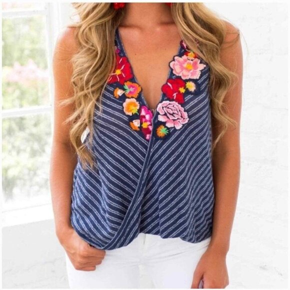 Free People Frida Wrap Tank Embroidered Floral Womens S Boho Festival Gypsy - Picture 2 of 14